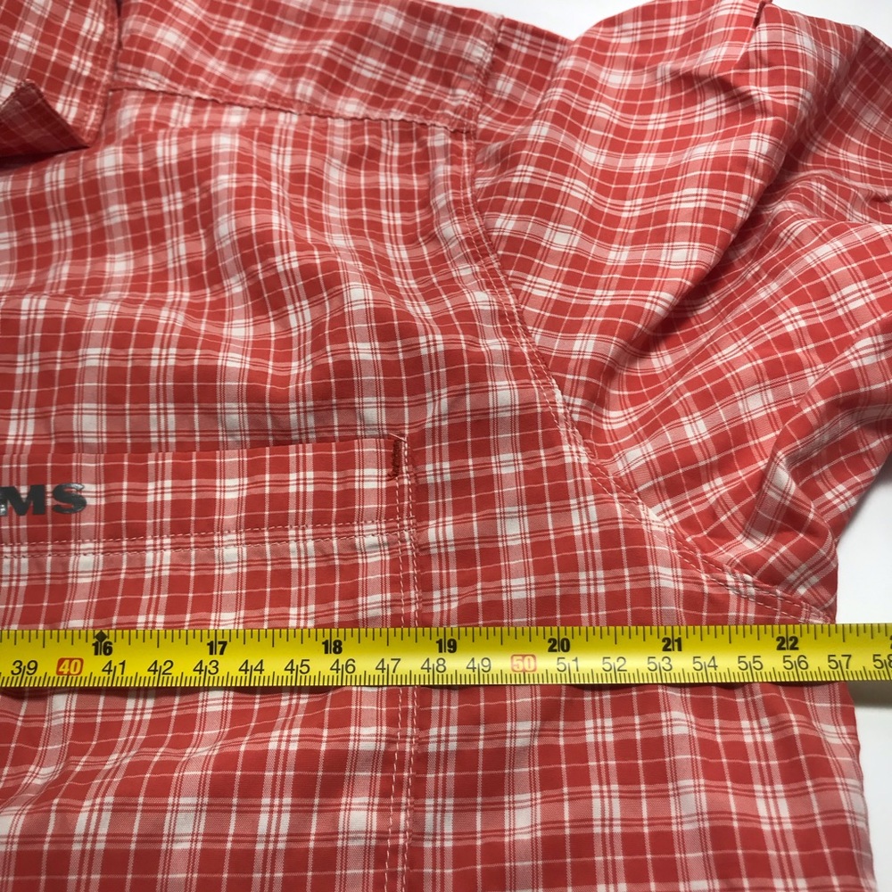 Simms Men's Orange Plaid Short Sleeve Button Front Performance Shirt Size L - Picture 7 of 9
